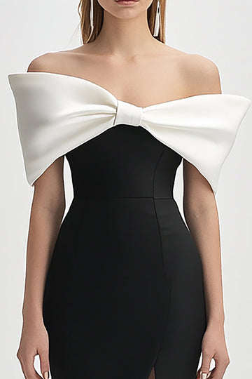 Elfenben och svart Off the Shoulder Bodycon Cocktailklänning med slits